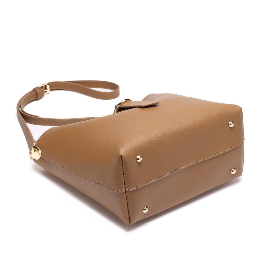 Belted flapover faux leather 2-in-1 bag in Mustard yellow