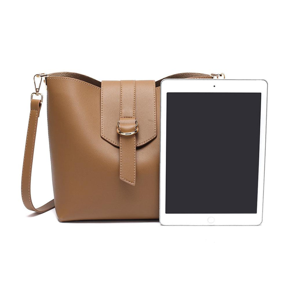 Belted flapover faux leather 2-in-1 bag in Mustard yellow