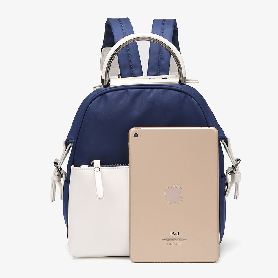 PU leather trim nylon backpack in khaki