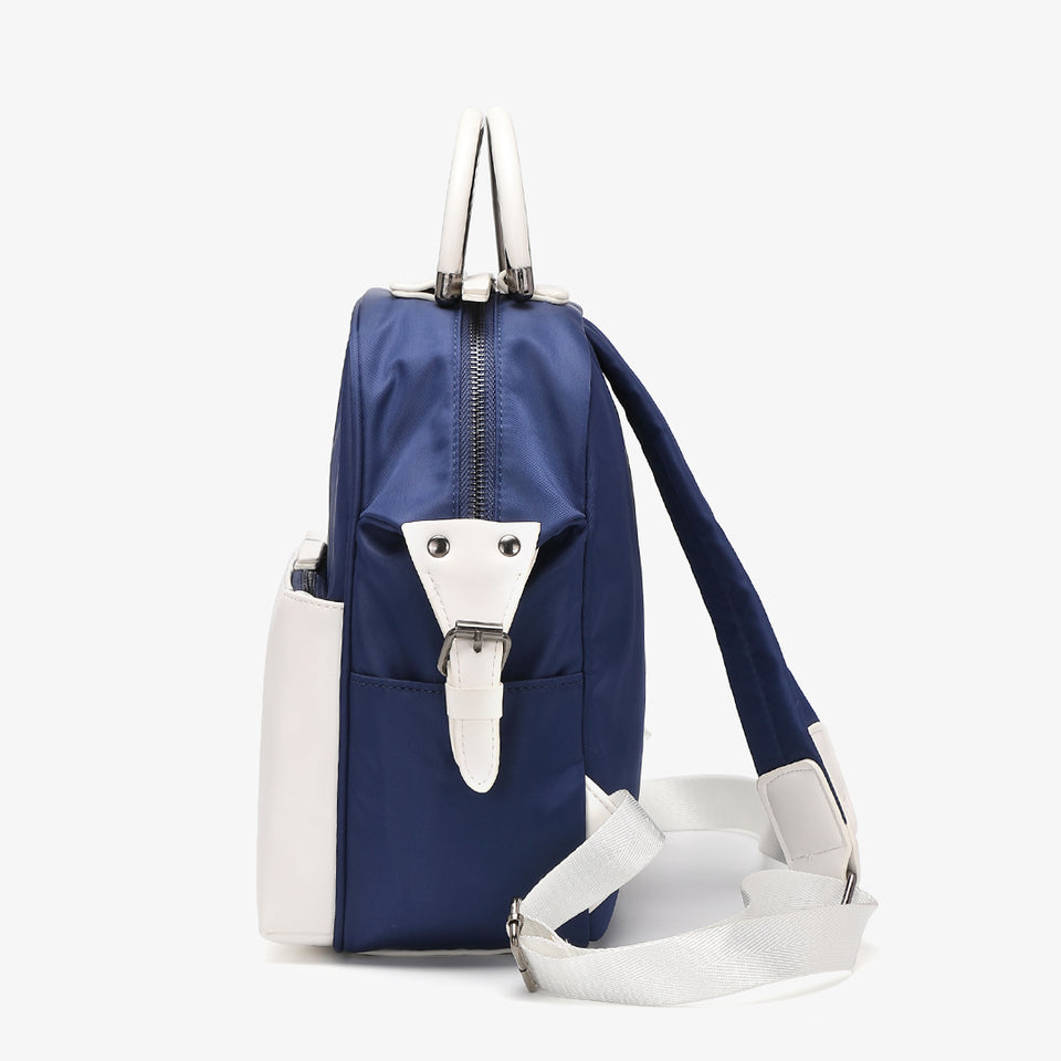 PU leather trim nylon backpack in blue