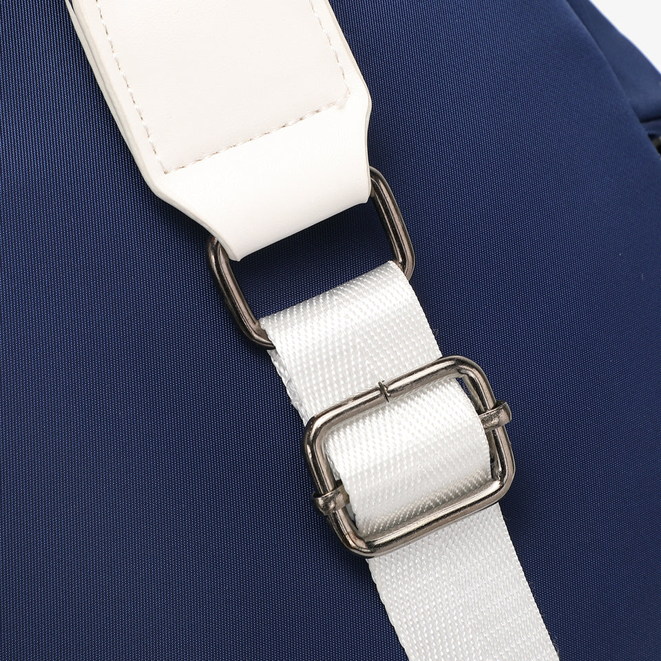 PU leather trim nylon backpack in blue