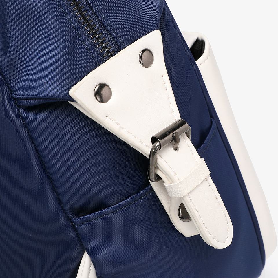 PU leather trim nylon backpack in blue