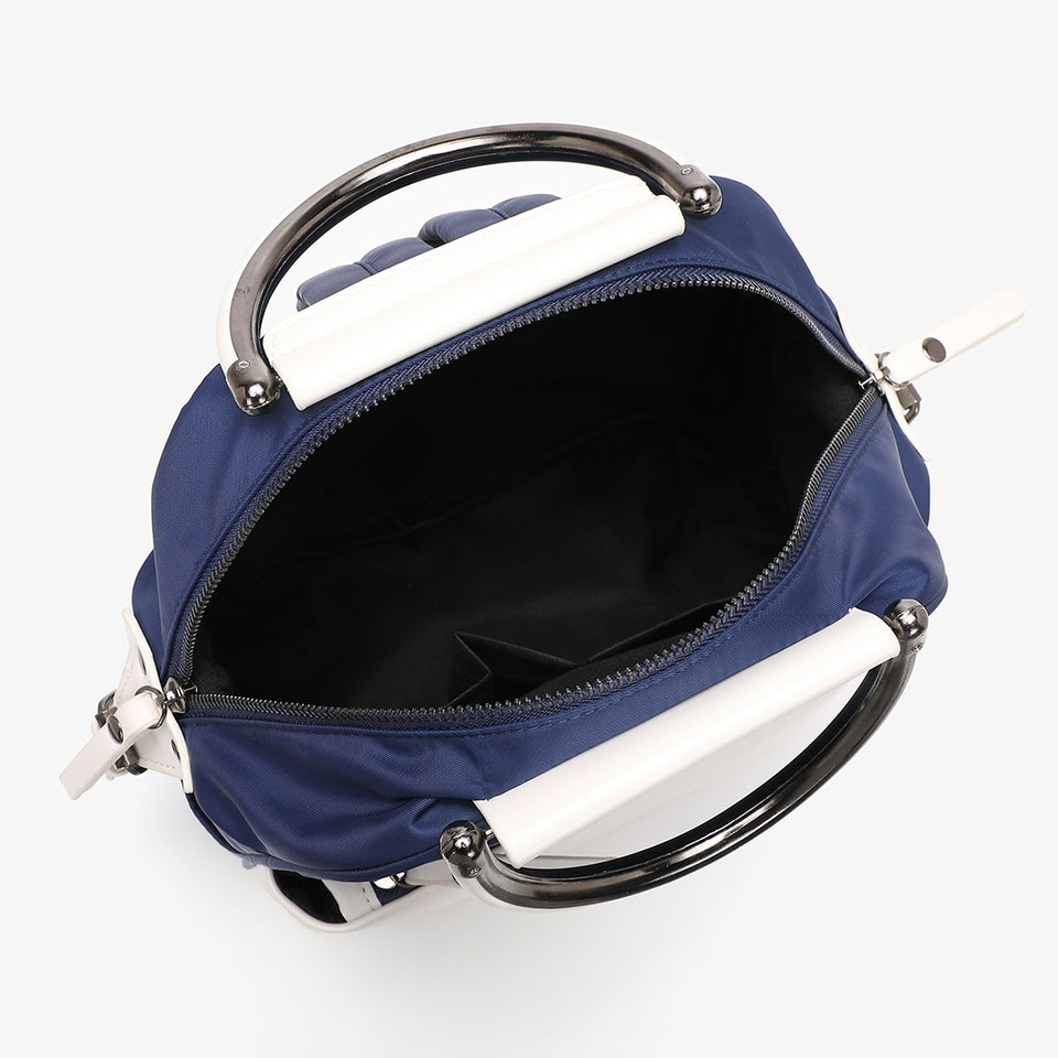 PU leather trim nylon backpack in black