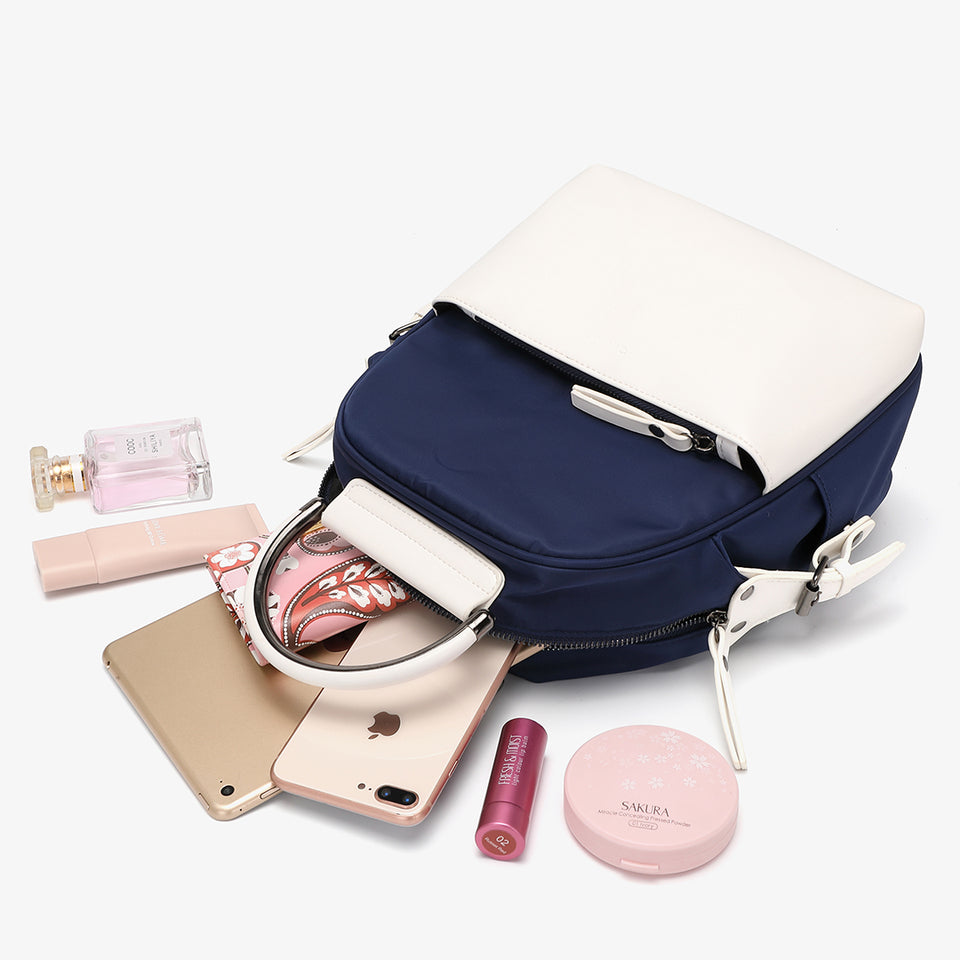 PU leather trim nylon backpack in khaki