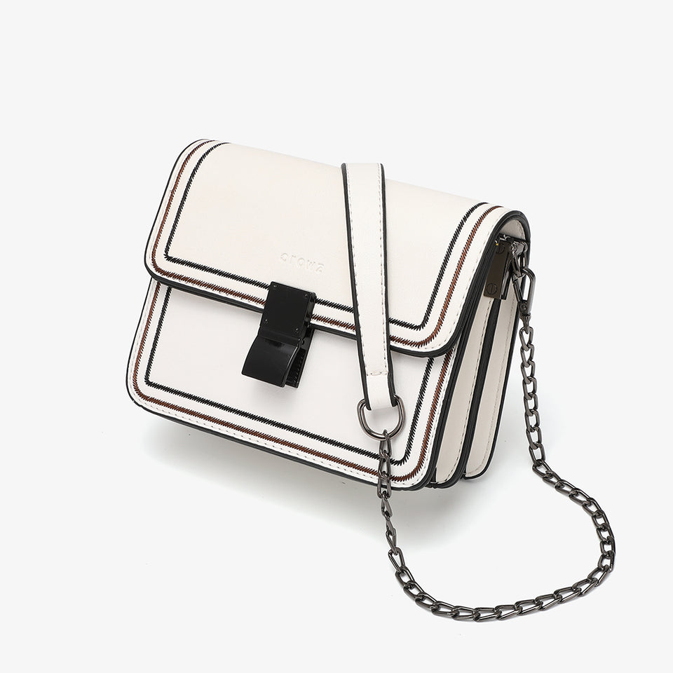 Contrast whipstitch PU leather crossbody bag in black