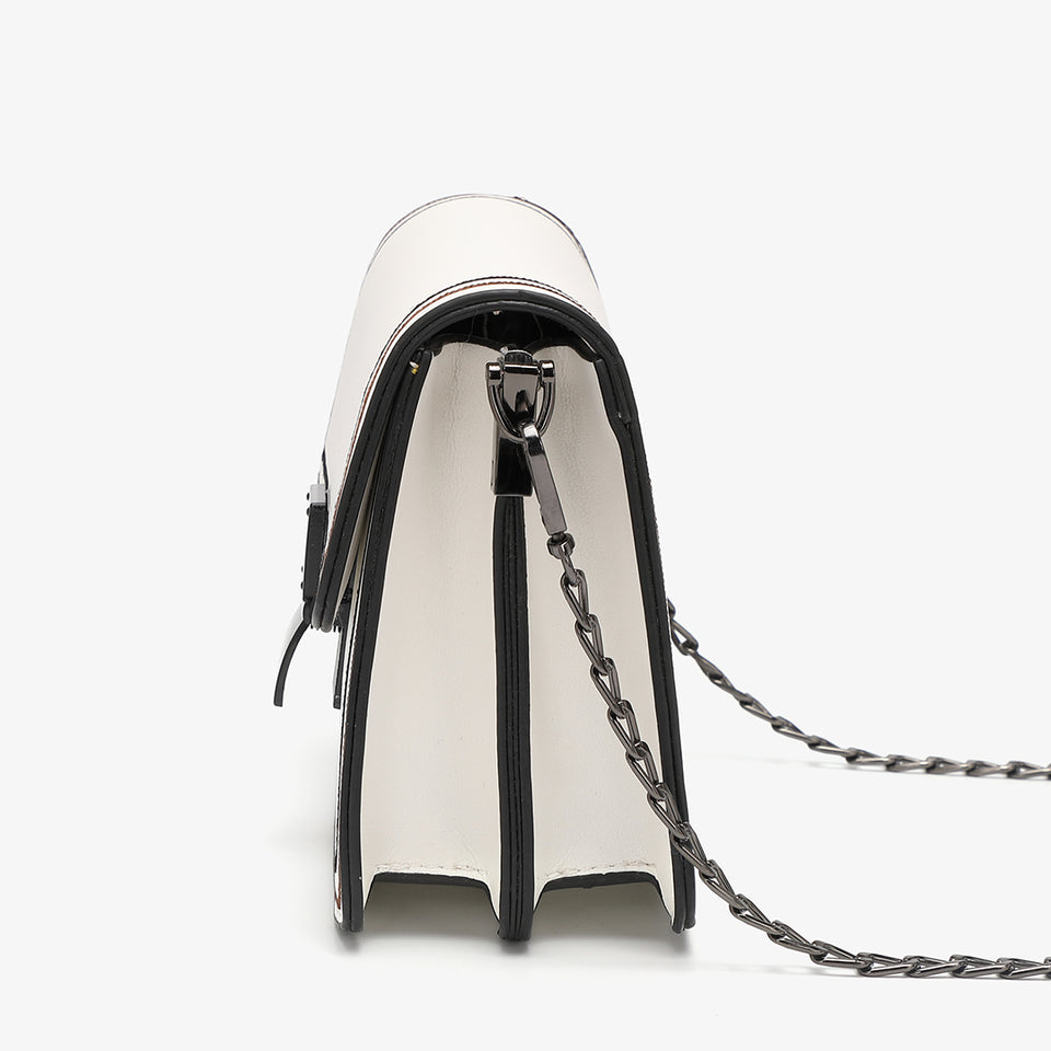 Contrast whipstitch PU leather crossbody bag in black