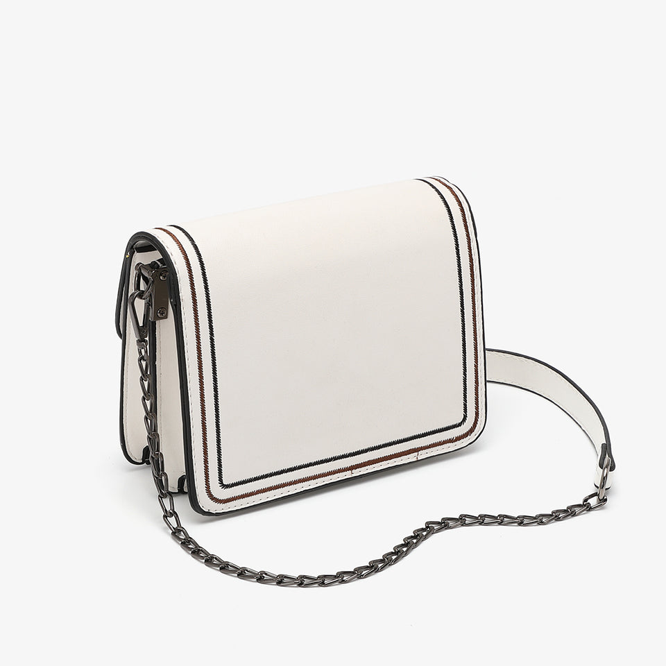 Contrast whipstitch PU leather crossbody bag in black