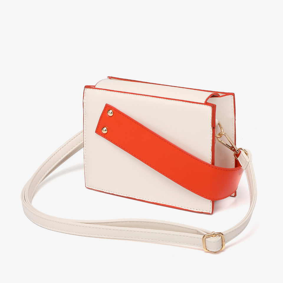 Colourblock handle boxy PU leather bag in white