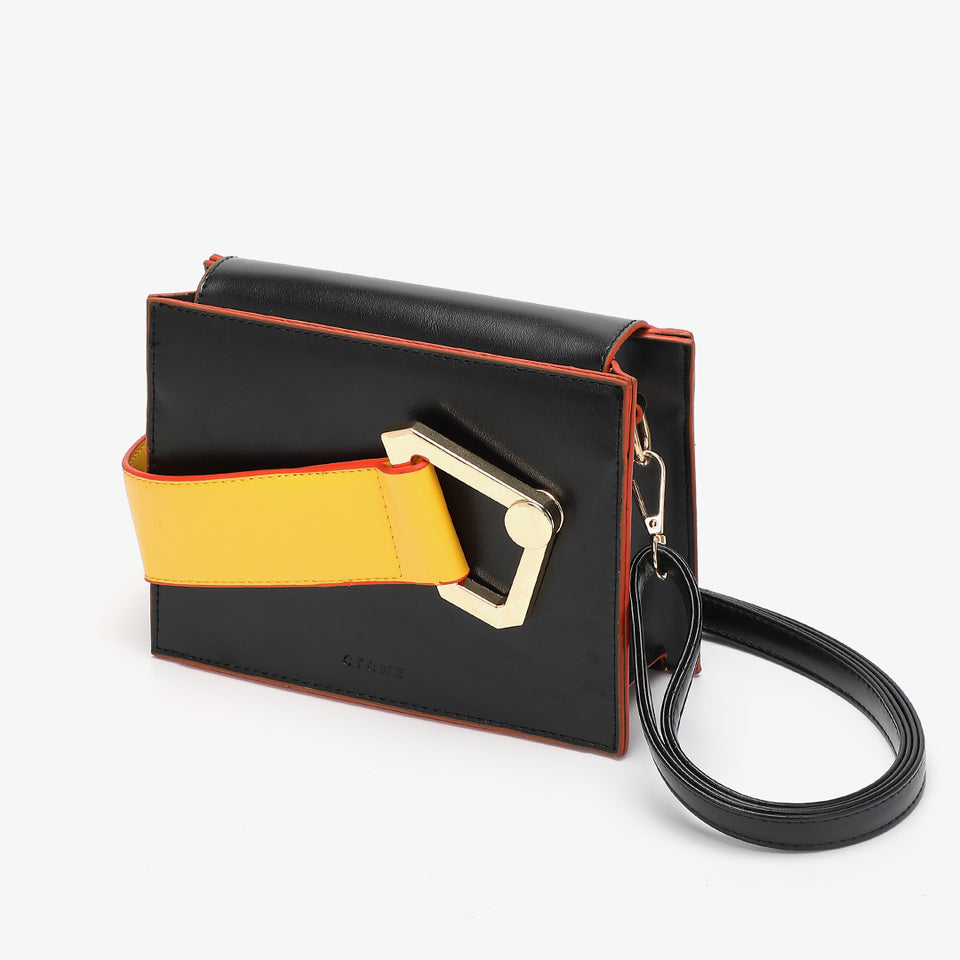 Colourblock handle boxy PU leather bag in white