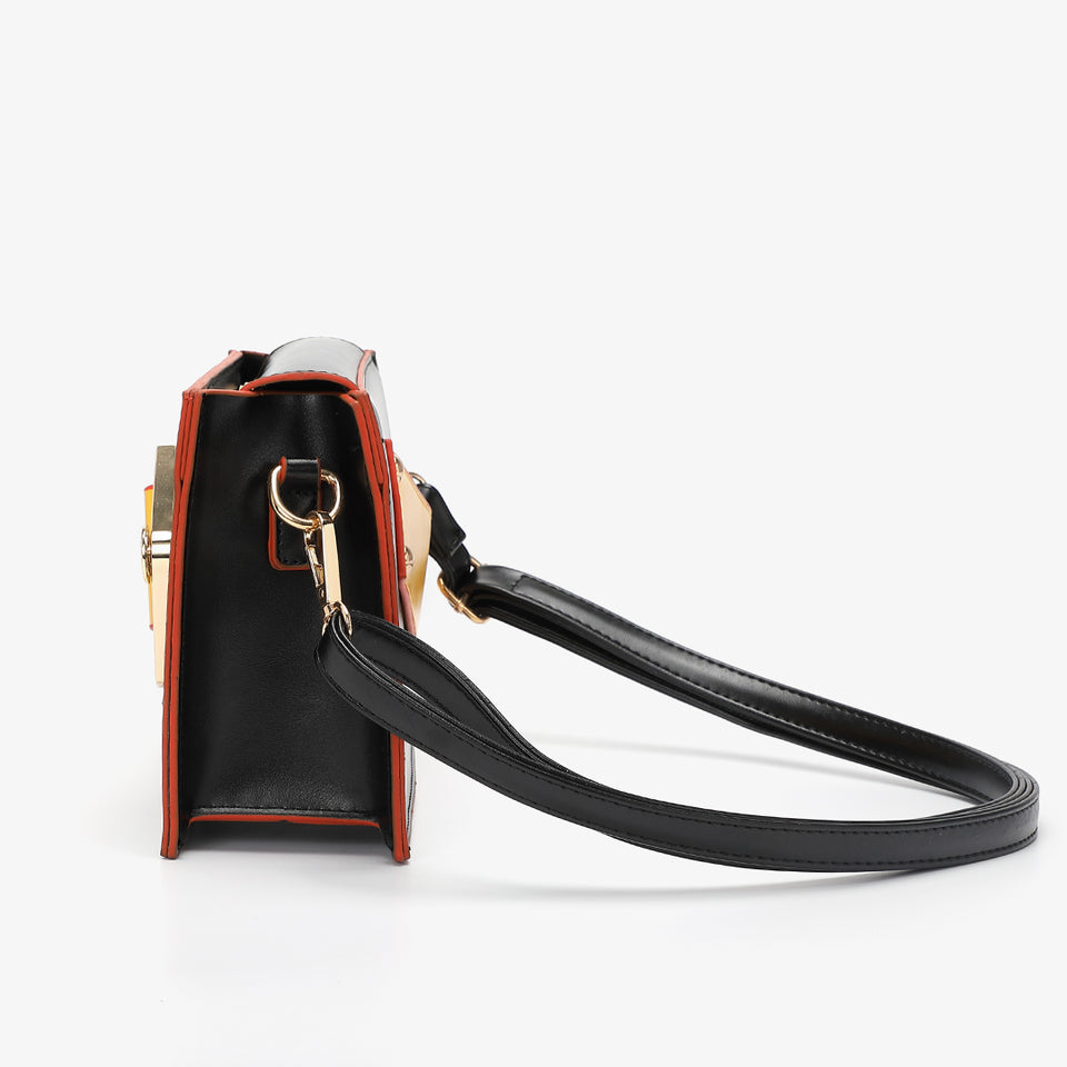 Colourblock handle boxy PU leather bag in white