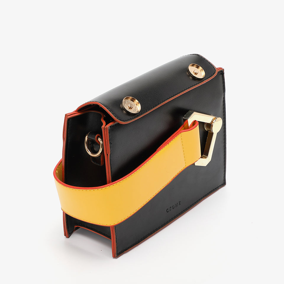 Colourblock handle boxy PU leather bag in white