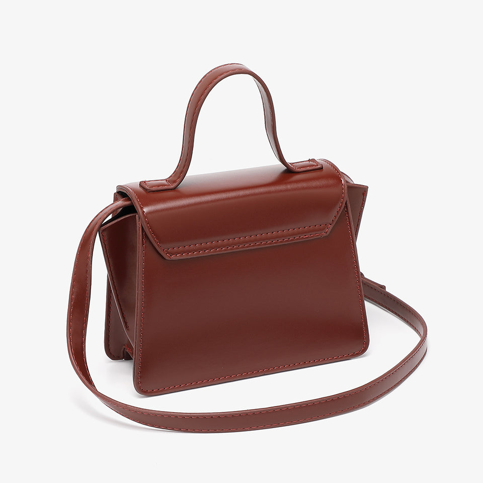 Top handle boxy PU leather crossbody bag in burgundy