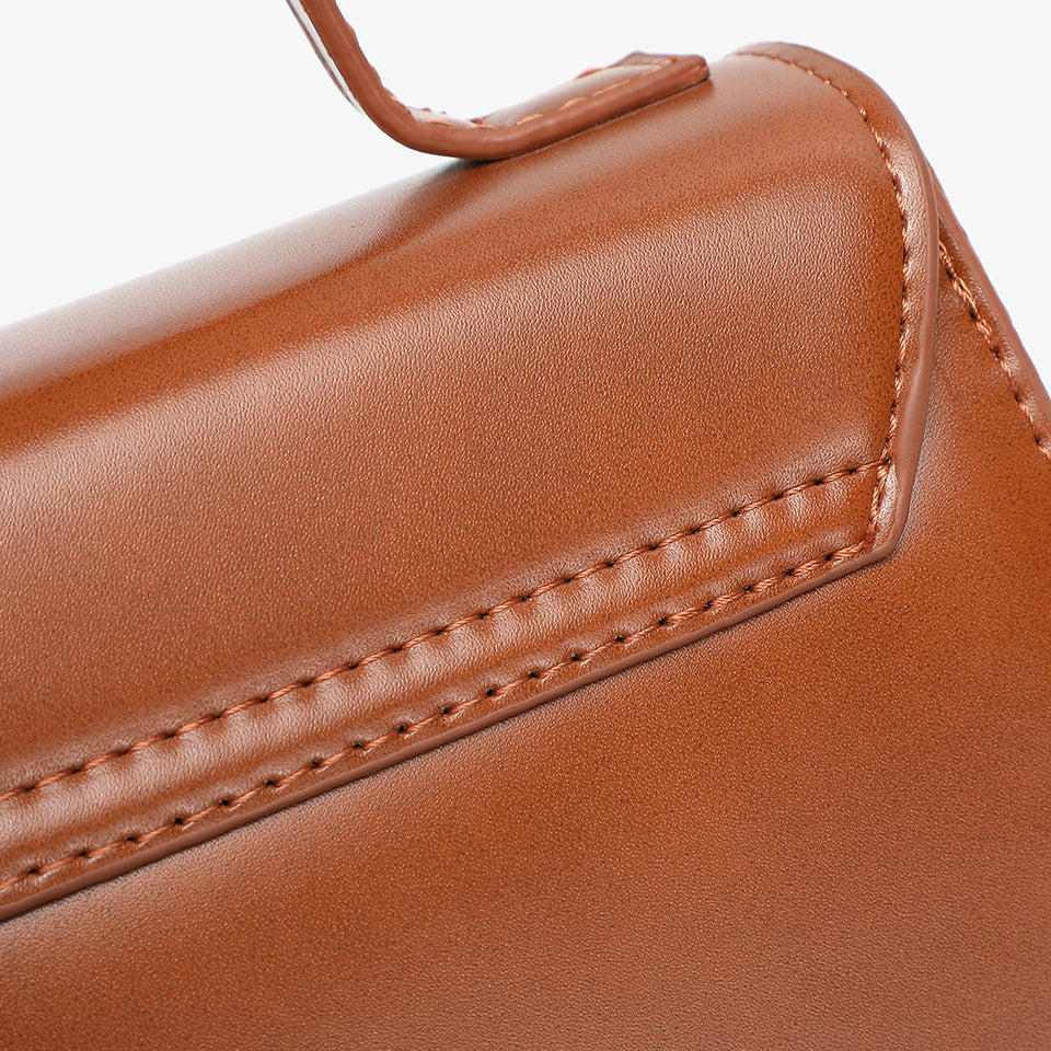 Top handle boxy PU leather crossbody bag in burgundy