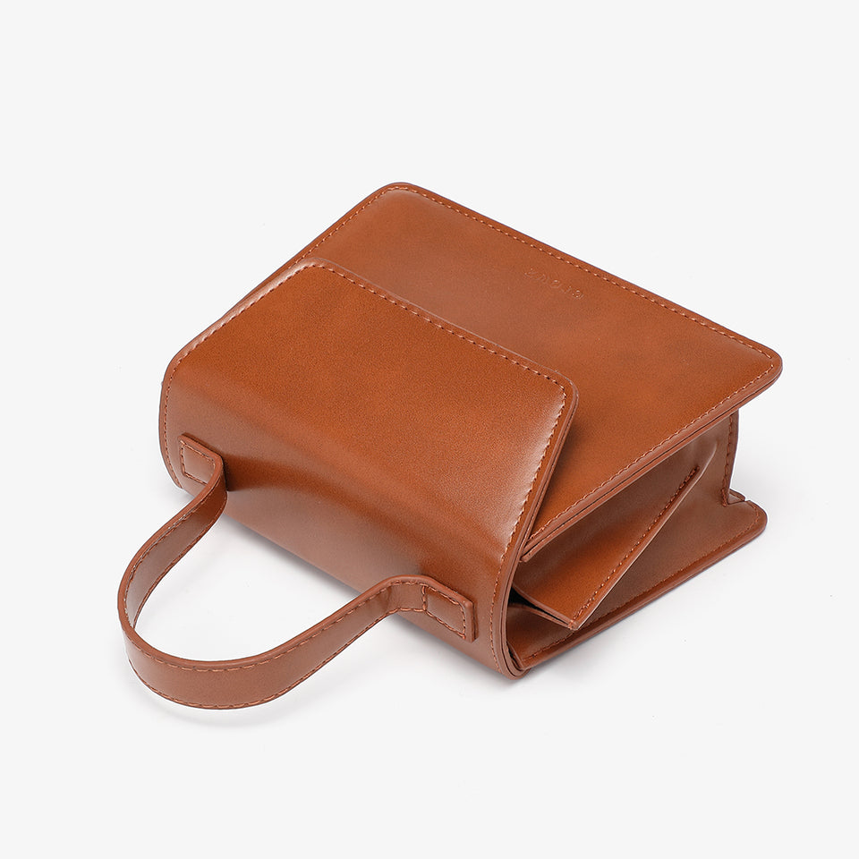 Top handle boxy PU leather crossbody bag in burgundy
