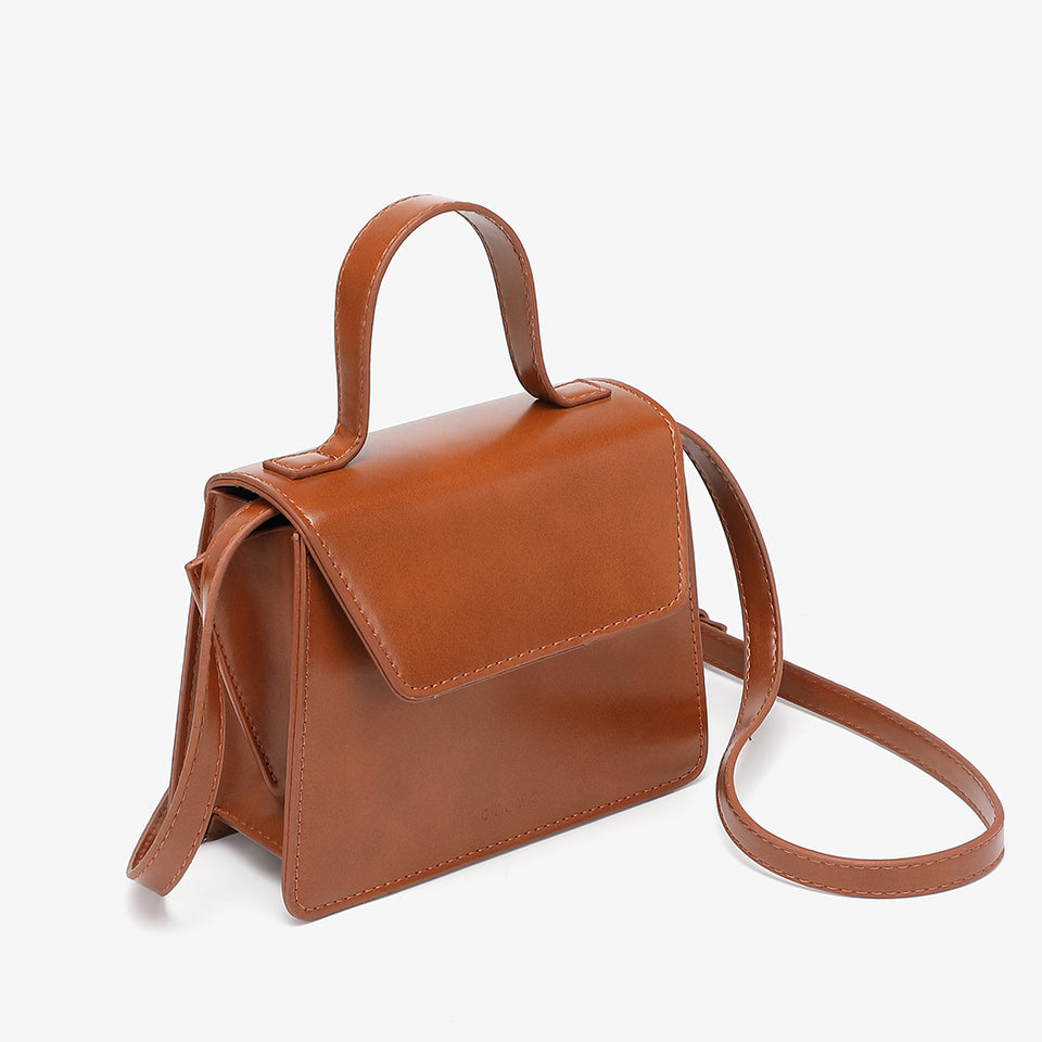 Top handle boxy PU leather crossbody bag in burgundy