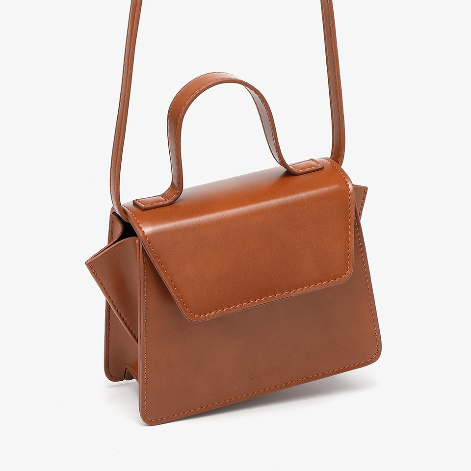 Top handle boxy PU leather crossbody bag in burgundy