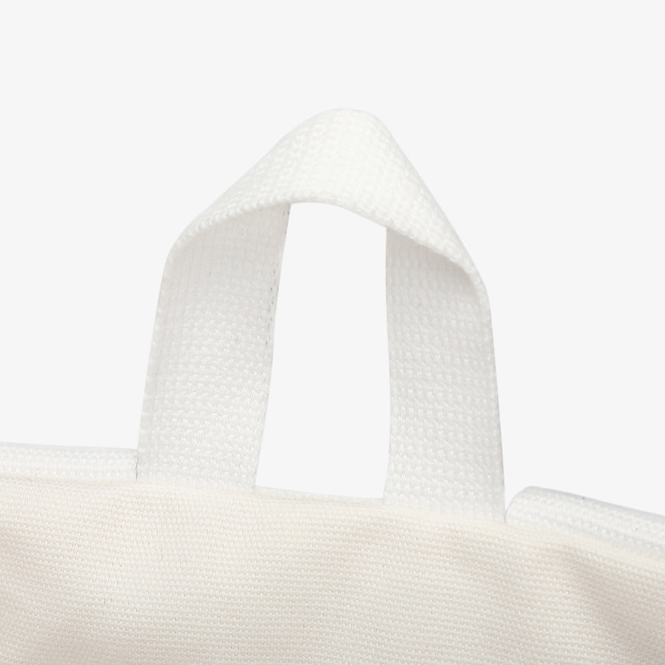 Buckle strap folded corners canvas backpack in white
