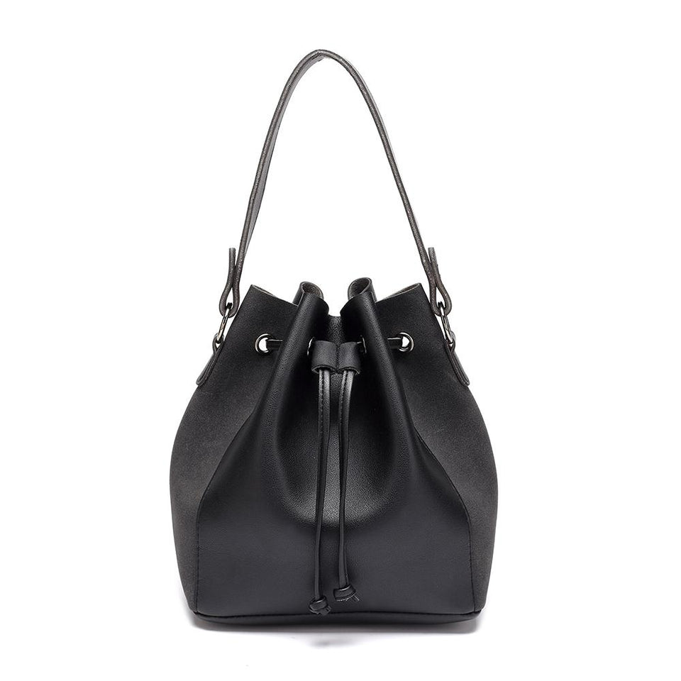 Faux suede leather bucket bag in Black
