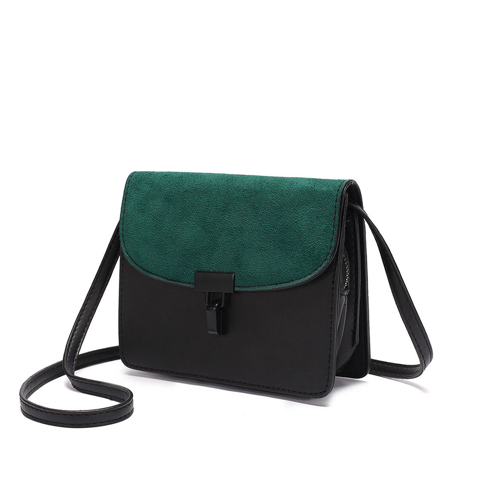 Colourblock faux suede leather crossbody bag in Green