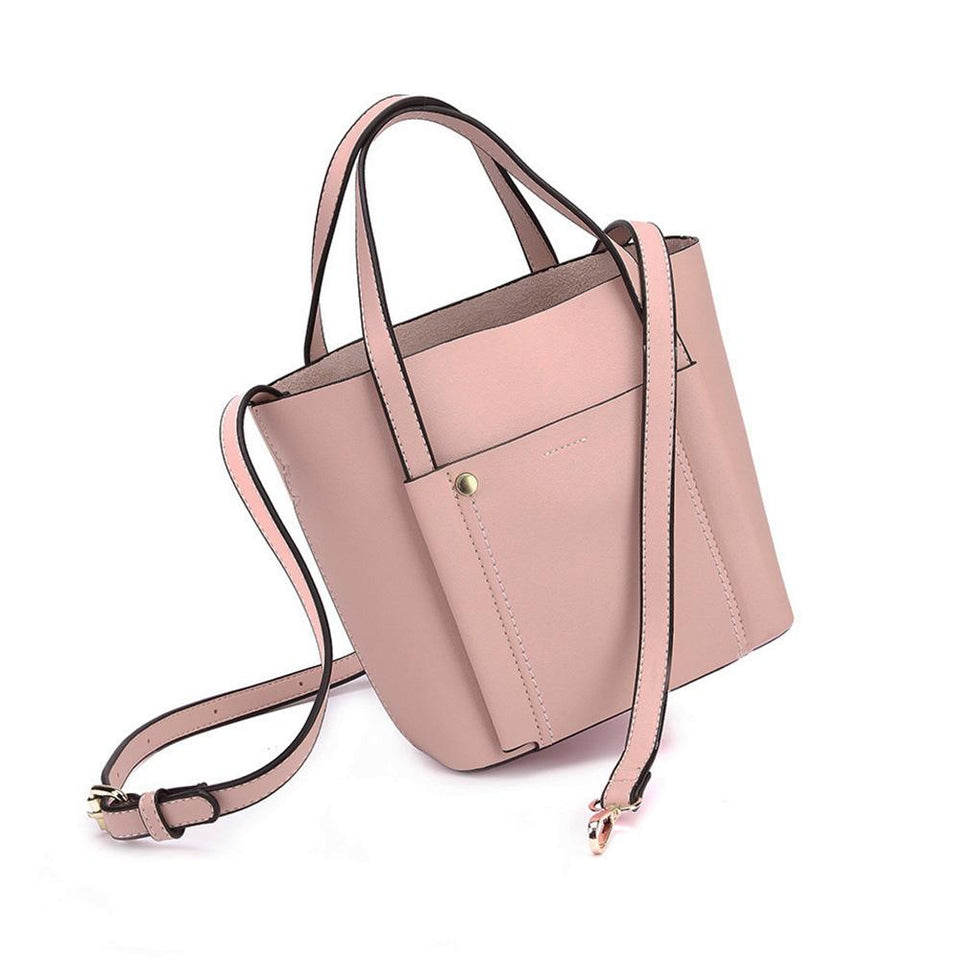 Studded topstitching faux leather 2-in-1 bag in Baby pink