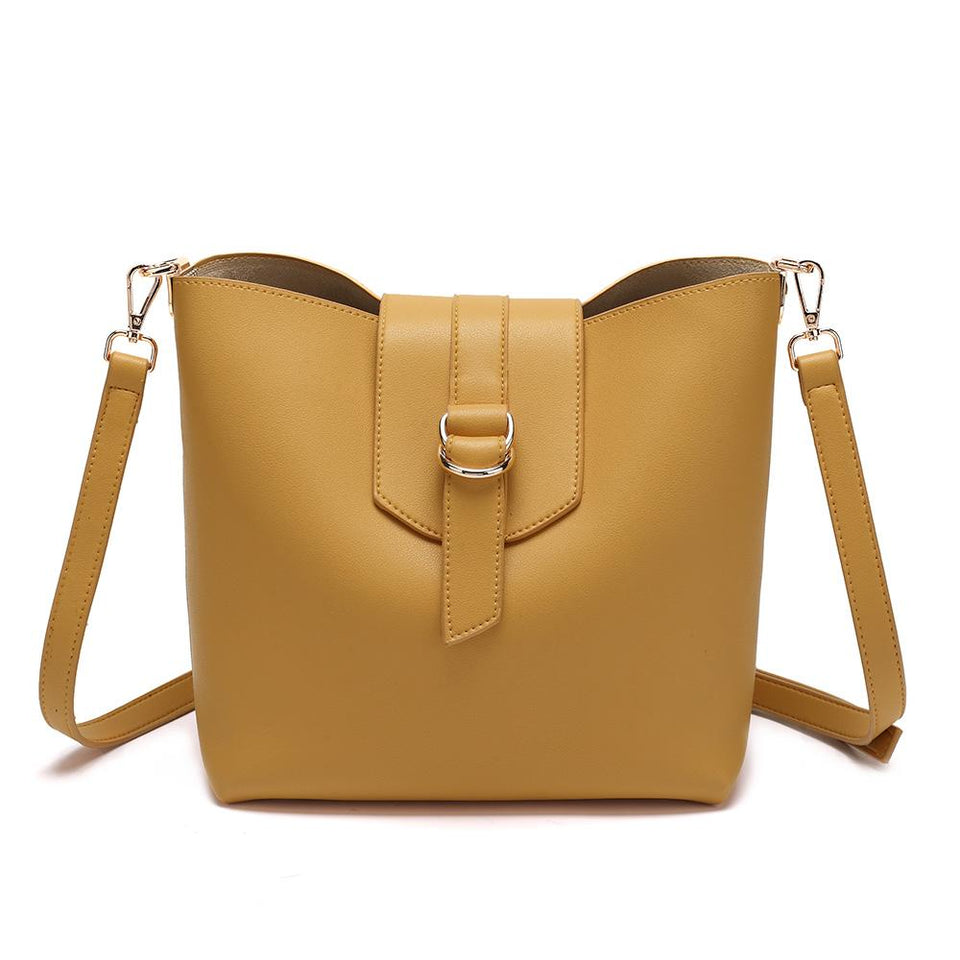 Belted flapover faux leather 2-in-1 bag in Mustard yellow