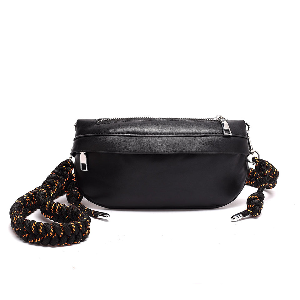 Plaited belt PU leather fanny pack in Black