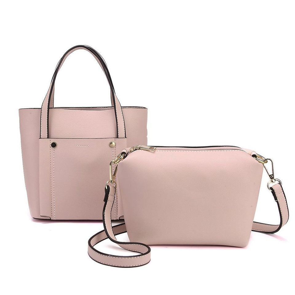 Studded topstitching faux leather 2-in-1 bag in Baby pink
