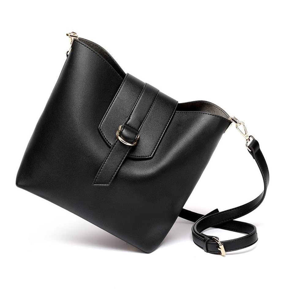 Belted flapover faux leather 2-in-1 bag in Black