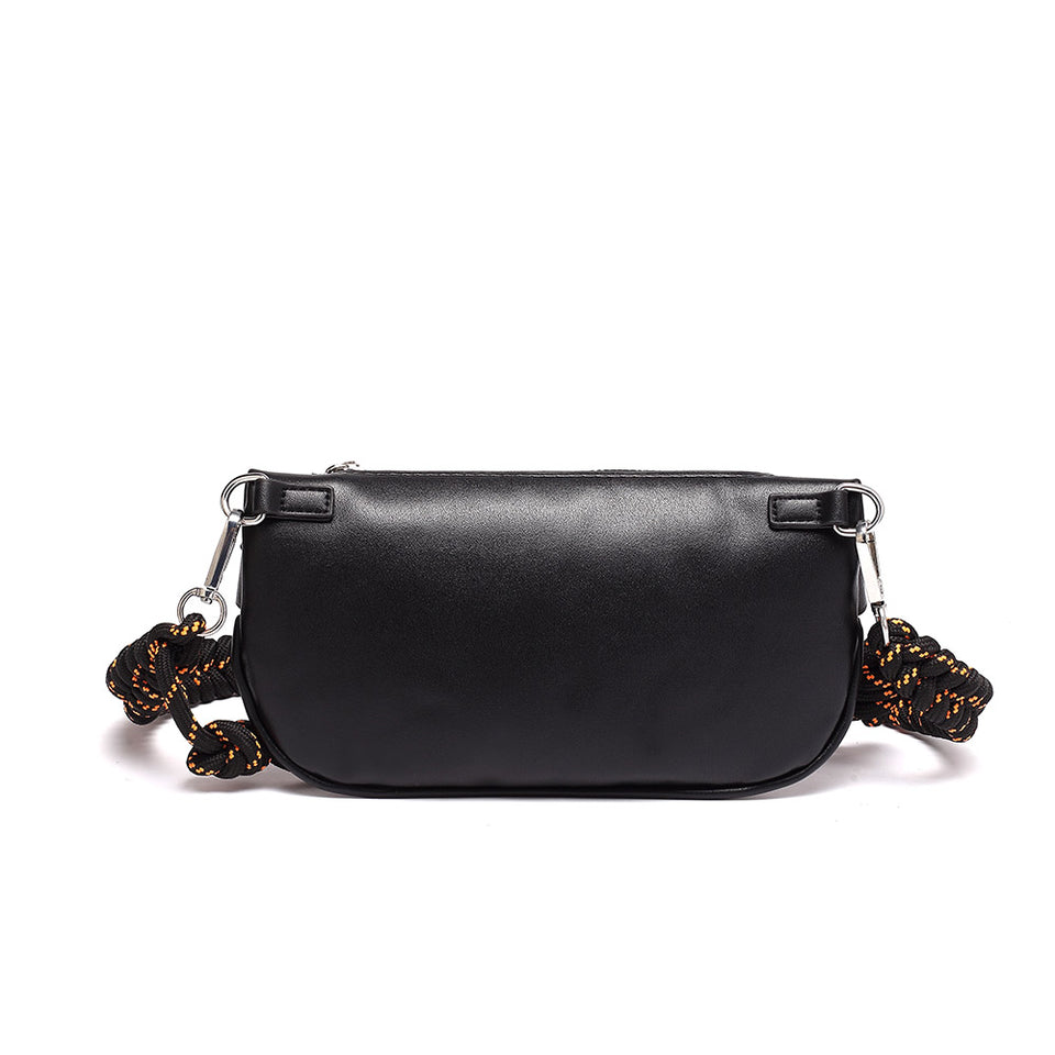 Plaited belt PU leather fanny pack in Black
