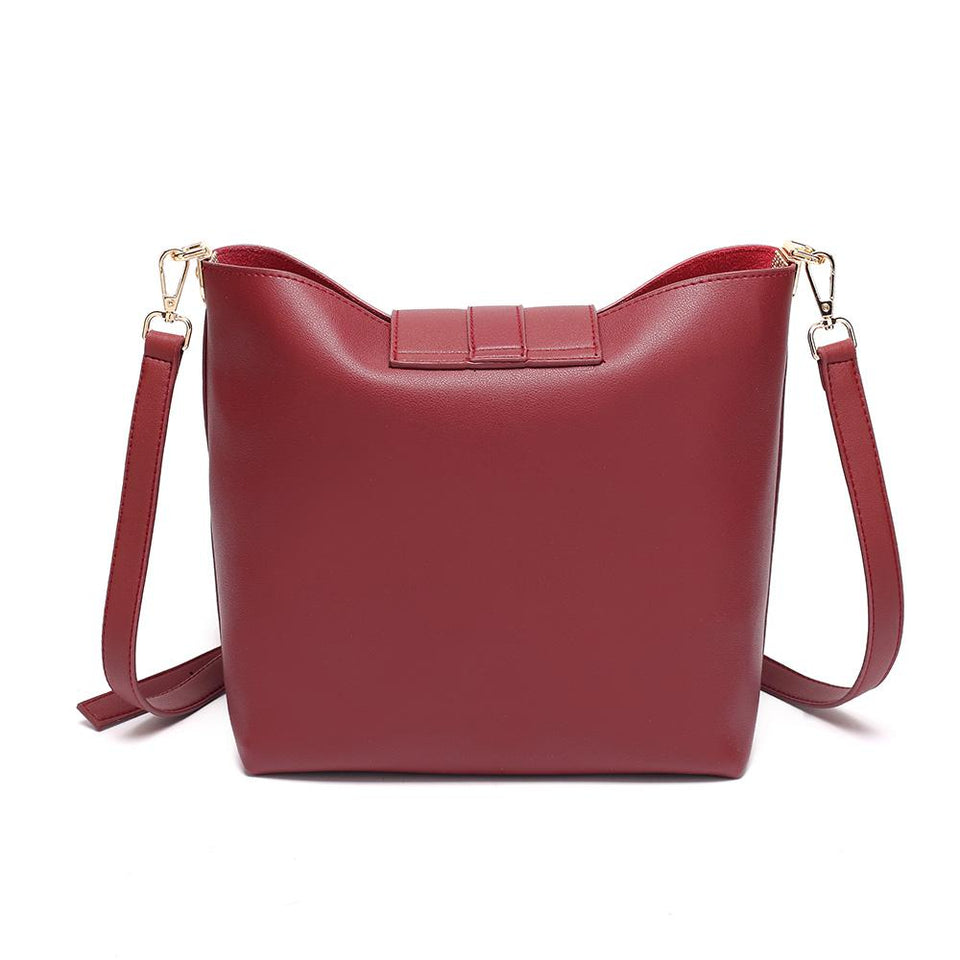 Belted flapover faux leather 2-in-1 bag in Wine red