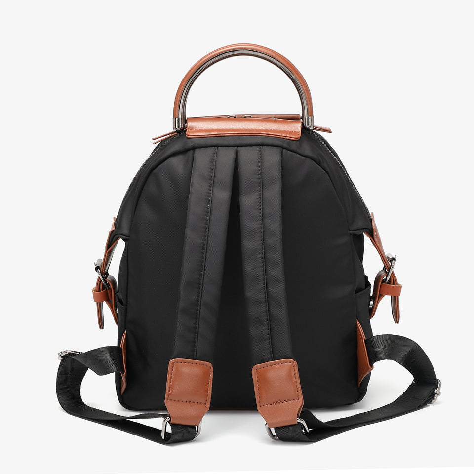 PU leather trim nylon backpack in black