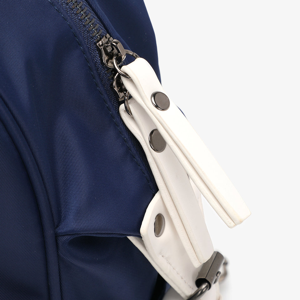 PU leather trim nylon backpack in blue