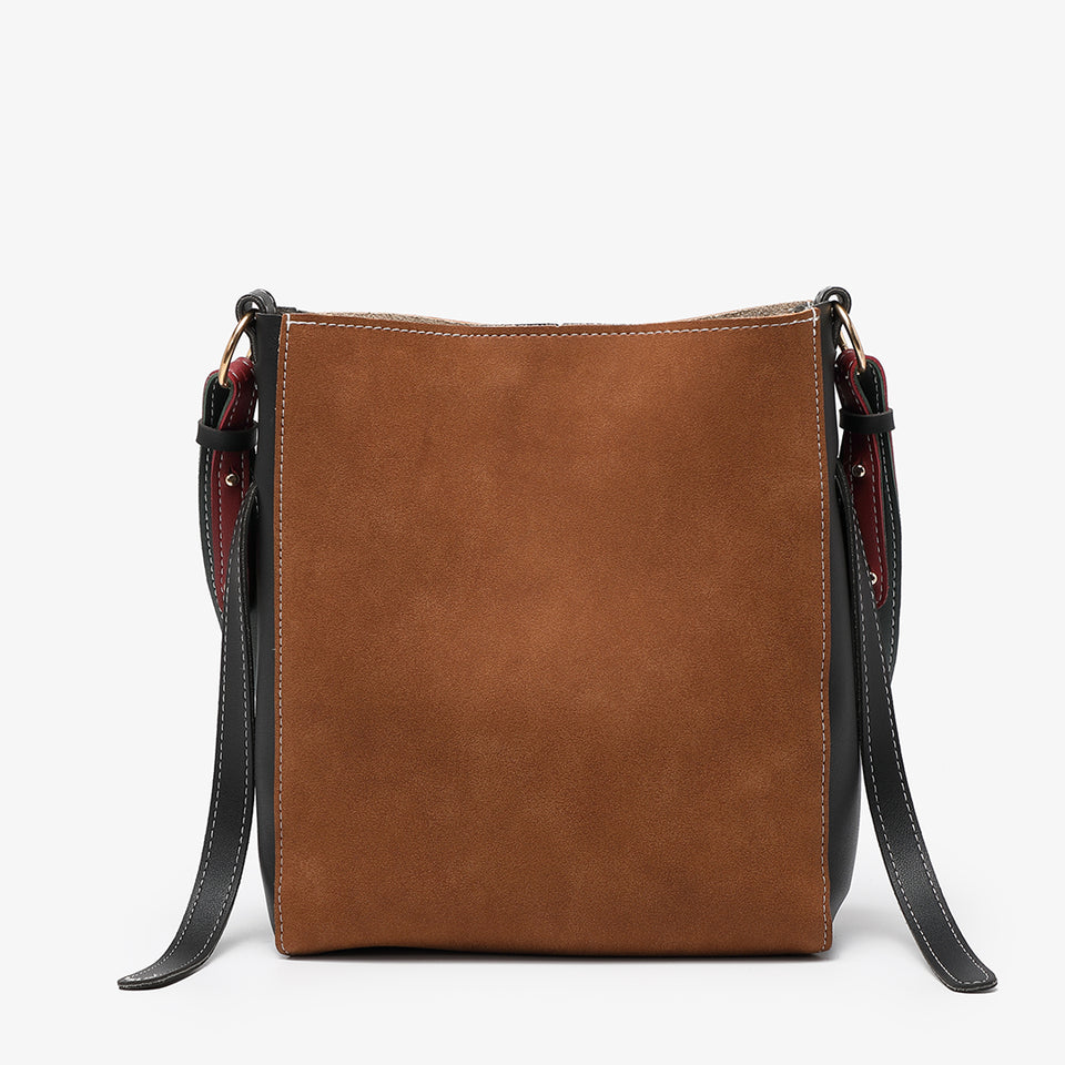 Colourblock sanded PU leather 2-in-1 crossbody bag in brown
