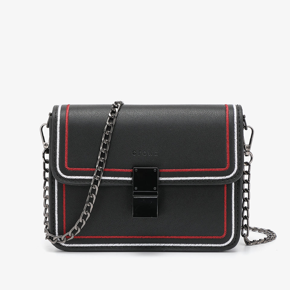 Contrast whipstitch PU leather crossbody bag in black