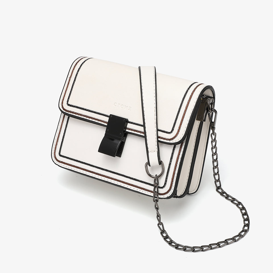 Contrast whipstitch PU leather crossbody bag in pink