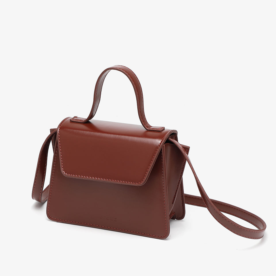 Top handle boxy PU leather crossbody bag in burgundy
