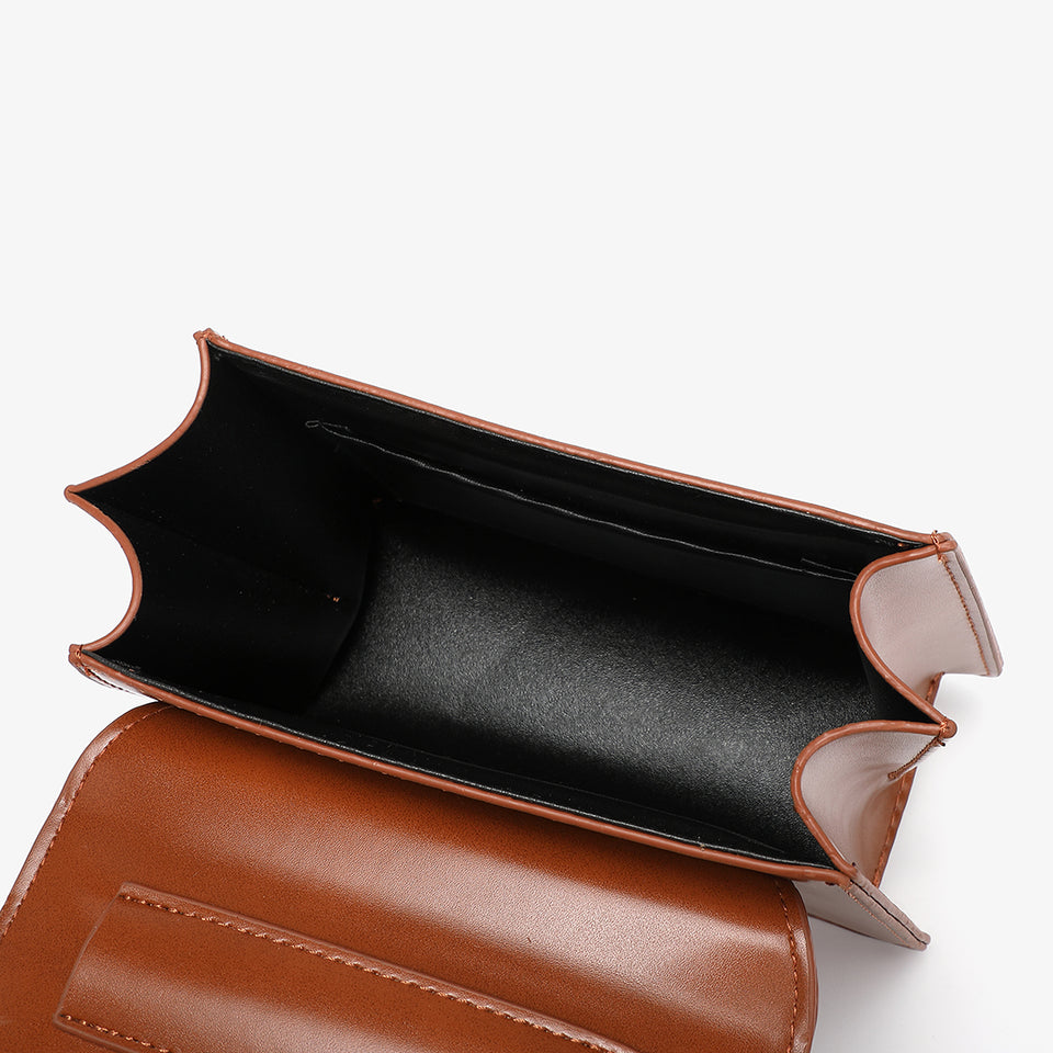 Top handle boxy PU leather crossbody bag in black