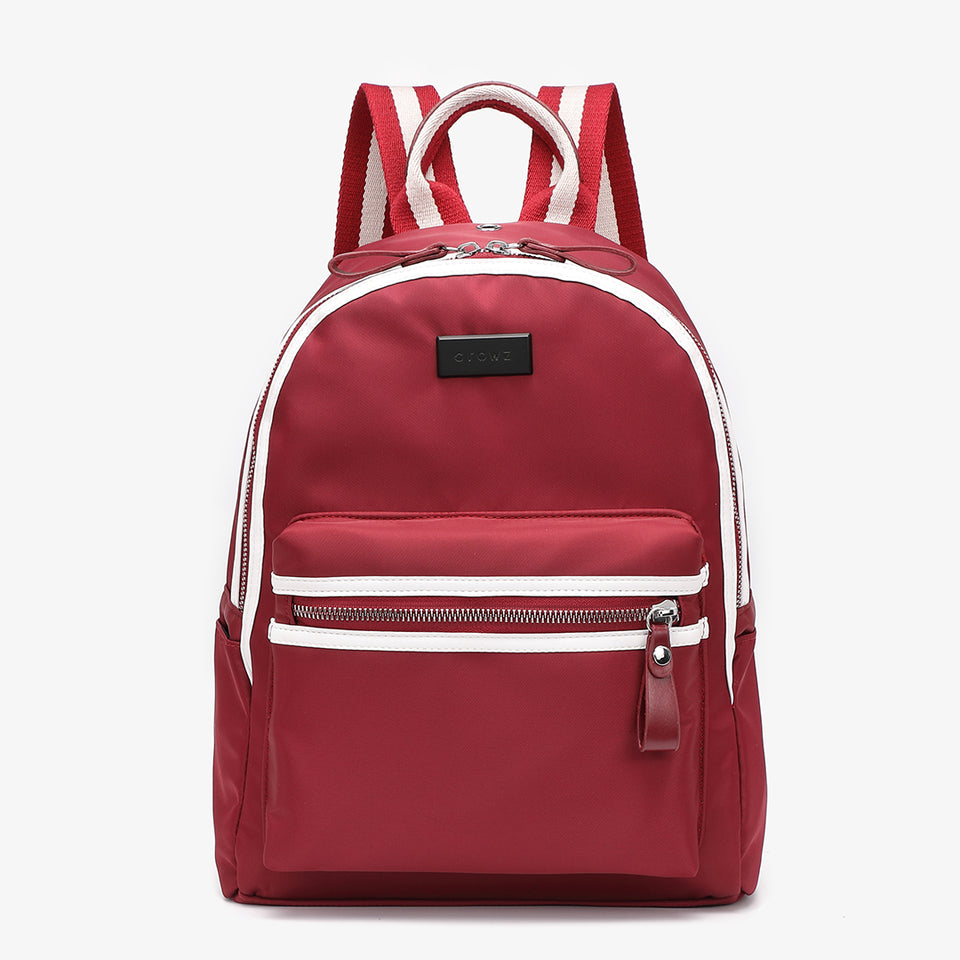 Striped nylon backpack in red