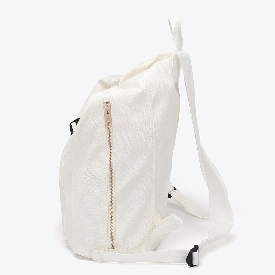 Buckle strap folded corners canvas backpack in black
