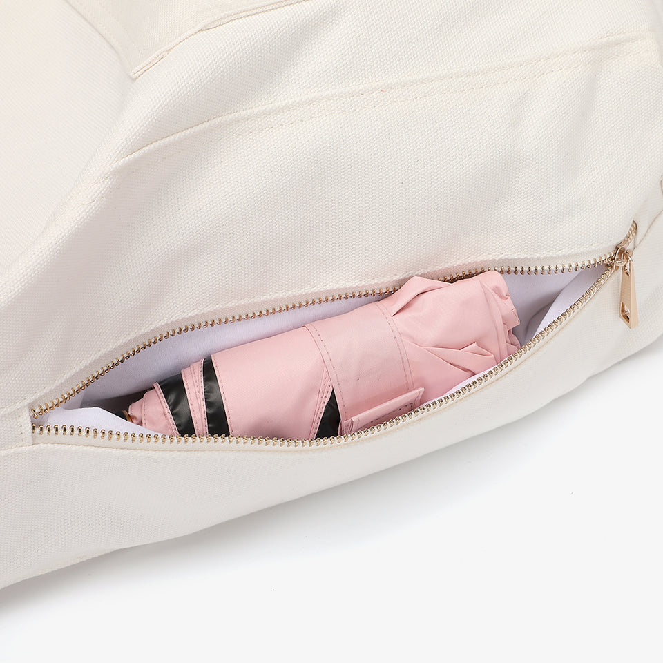 Buckle strap folded corners canvas backpack in white