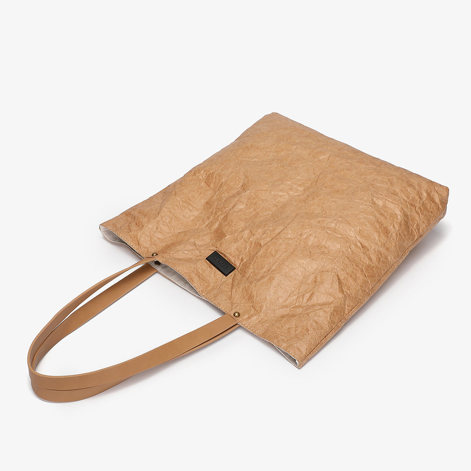 Creased PU leather shopper bag in khaki