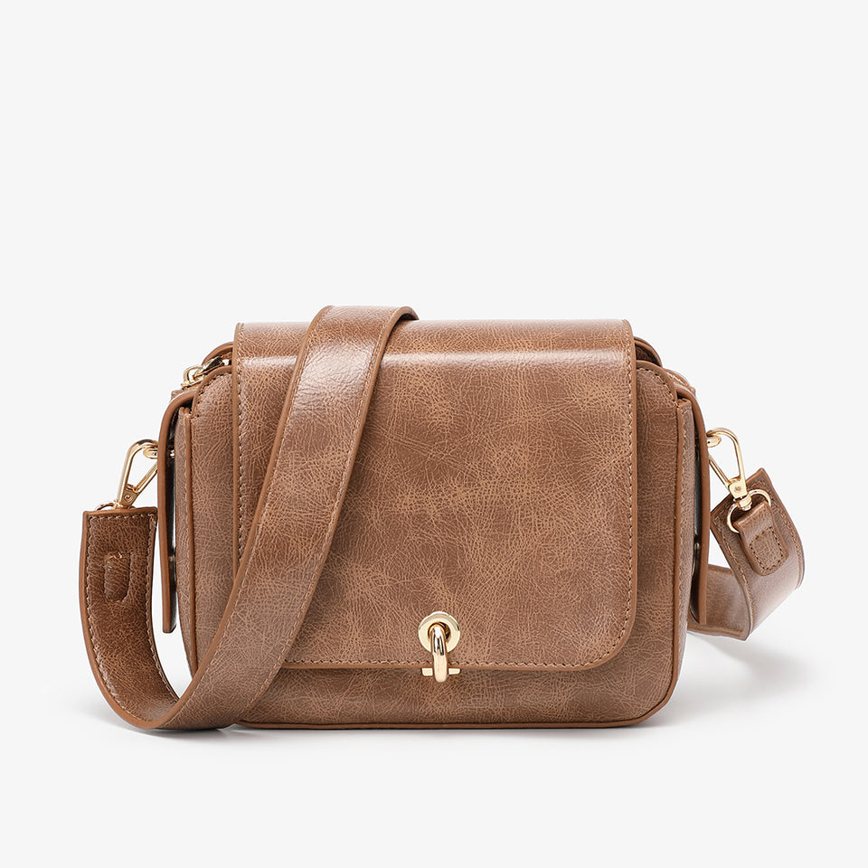 Loop turn lock boxy crossbody bag in brown