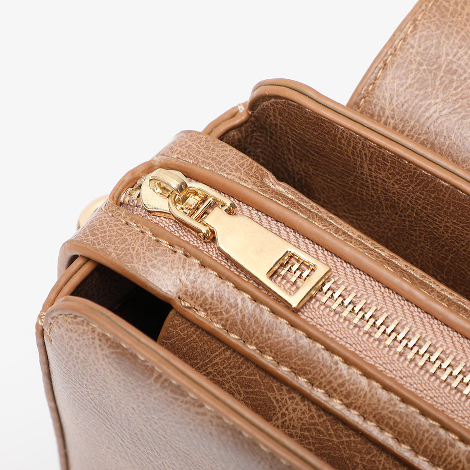 Loop turn lock boxy crossbody bag in brown